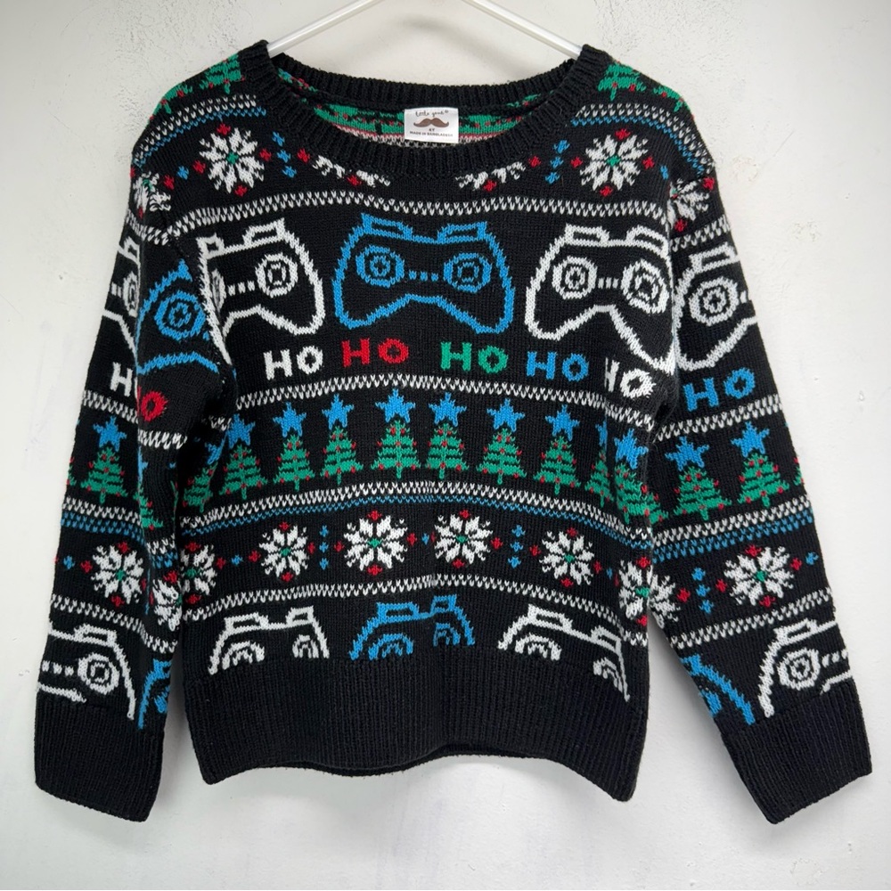 Little Gent Size 4 Youth Black Green Blue Gaming Controller Christmas Sweater